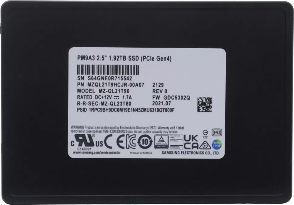 SSD жесткий диск PCIE 1.92TB TLC PM9A3 MZQL21T9HCJR-00A07 SAMSUNG