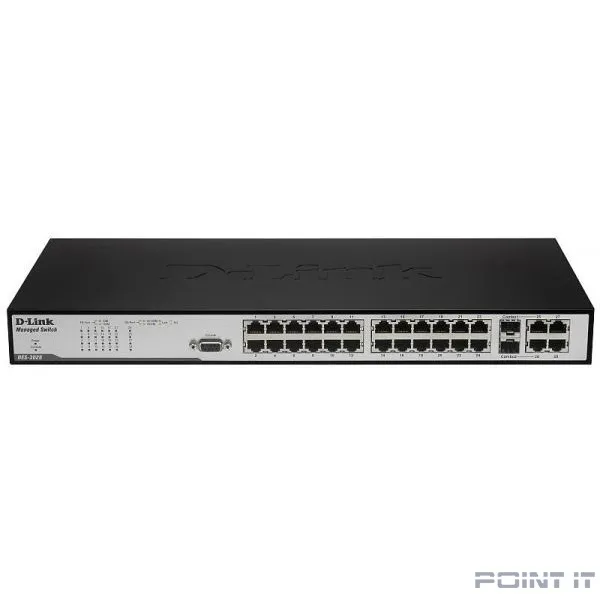 D-Link DES-3028_RFB/A1 Восстановленный в производственных условиях управляемый L2 коммутатор с 24 портами 10/100Base-TX, 2 портами 1000BASE-T и 2 комбо-портами 1000BASE-T/SFP
