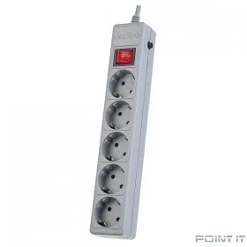 Perfeo Сетевой фильтр &quot;POWER+&quot;,PF_A4663  (5,0м, 5 розеток, серый (PF-PP-5/5,0-G))