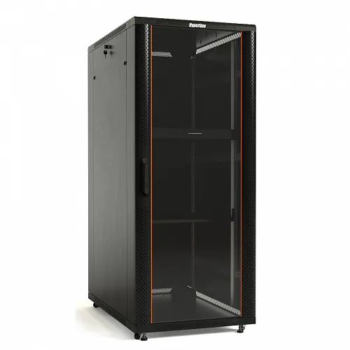 Шкаф напольный 19-дюймовый, 42U, 2055x600х1000 мм (ВхШхГ), передняя и задняя распаш.перфор.двери (75%), ручка с замком, крыша нового типа,9004,разобр