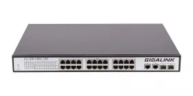 Коммутатор GIGALINK, неуправляемый, 24 PoE (802.3af/at) портов 100Мб/с, 2 ComboSFP 1000Мб/с, 250Вт
