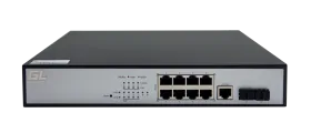 Управляемый L2 PoE коммутатор GIGALINK 8 Base-T 10/100/1000Mb/s портов, 2 Base-X SFP 1000Mb/s. 1U 19'', 220V, суммарная мощность 150W