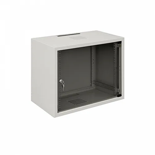 Шкаф настенный 19-дюймовый (19), серия SJ2, 10U, 515x600х400, со стеклянной дверью, цвет серый (RAL 7035) (SJ-110)