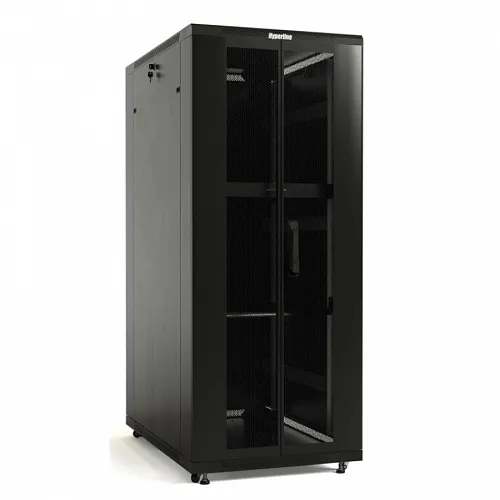 Шкаф напольный 19-дюймовый, 18U, 988x600х600 мм (ВхШхГ), передняя и задняя распашные перфорированные двери (75%), ручка с замком, крыша нового типа