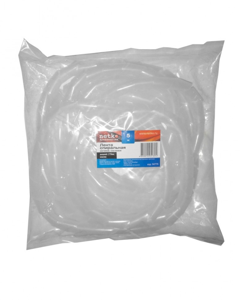 Лента спиральная монтажная пластиковая d15мм (бандаж для кабеля), 5м, NETKO Optima