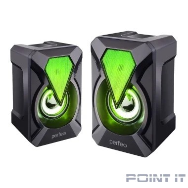 Perfeo колонки "FLAMES", 2.0, мощность 2х3 Вт, USB, чёрн, Game Design, LED подсветка 7 цв