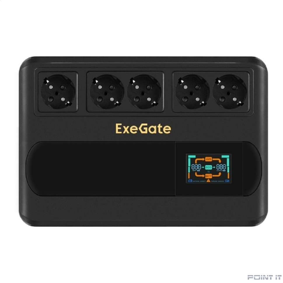 Exegate EX295685RUS ИБП ExeGate NEO Smart BU-800.LCD.AVR.5SH <800VA/480W, цветной LCD-дисплей, AVR, 5*Schuko, Black>