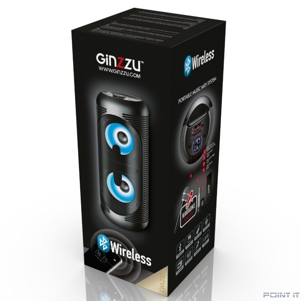 Ginzzu GM-210 Акустическая система, Midi RGB/BT/USB/TF/FM/ДУ